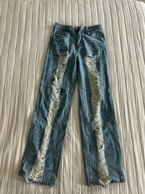 Almost Famous Distressed Wide-Leg Jeans - Light Blue